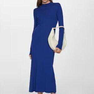 Mango Royal Blue Long Sleeve Women's Knit Dress Size 8 EUC